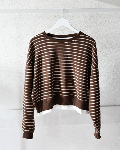 Sweatshirt Stripes in Dunkelbraun