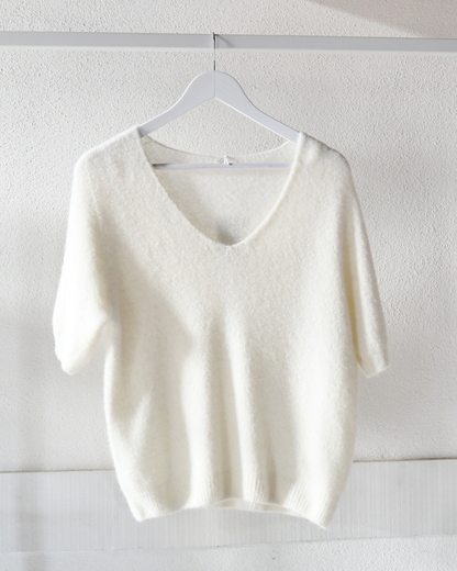 Strickpullover Bella Kurzarm in Cremeweiß