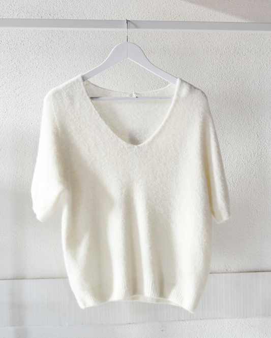 Strickpullover Bella Kurzarm in Cremeweiß